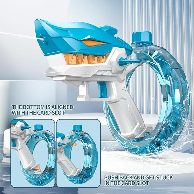 Automatic Squirt Guns Toys, Shark Automatic Water Blaster Toys, Electric Water Gun for Adults & Kids,300cc Large Capacity, Long Range 24-32 FT,Summer Swimming Pool Party and Outdoor (Blue)