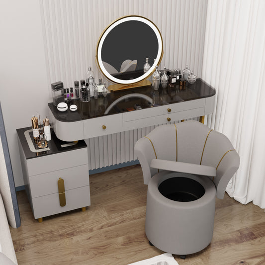 Large Makeup Vanity Desk with Mirror and Lights,6 Drawers&Built-in Storage Chair