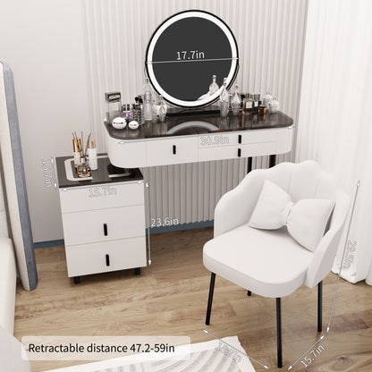 Vanity Set-Makeup Vanity Desk with Lighted Mirror and 5 Solid Drawer,Modern Dressing Table for Family Bedroom