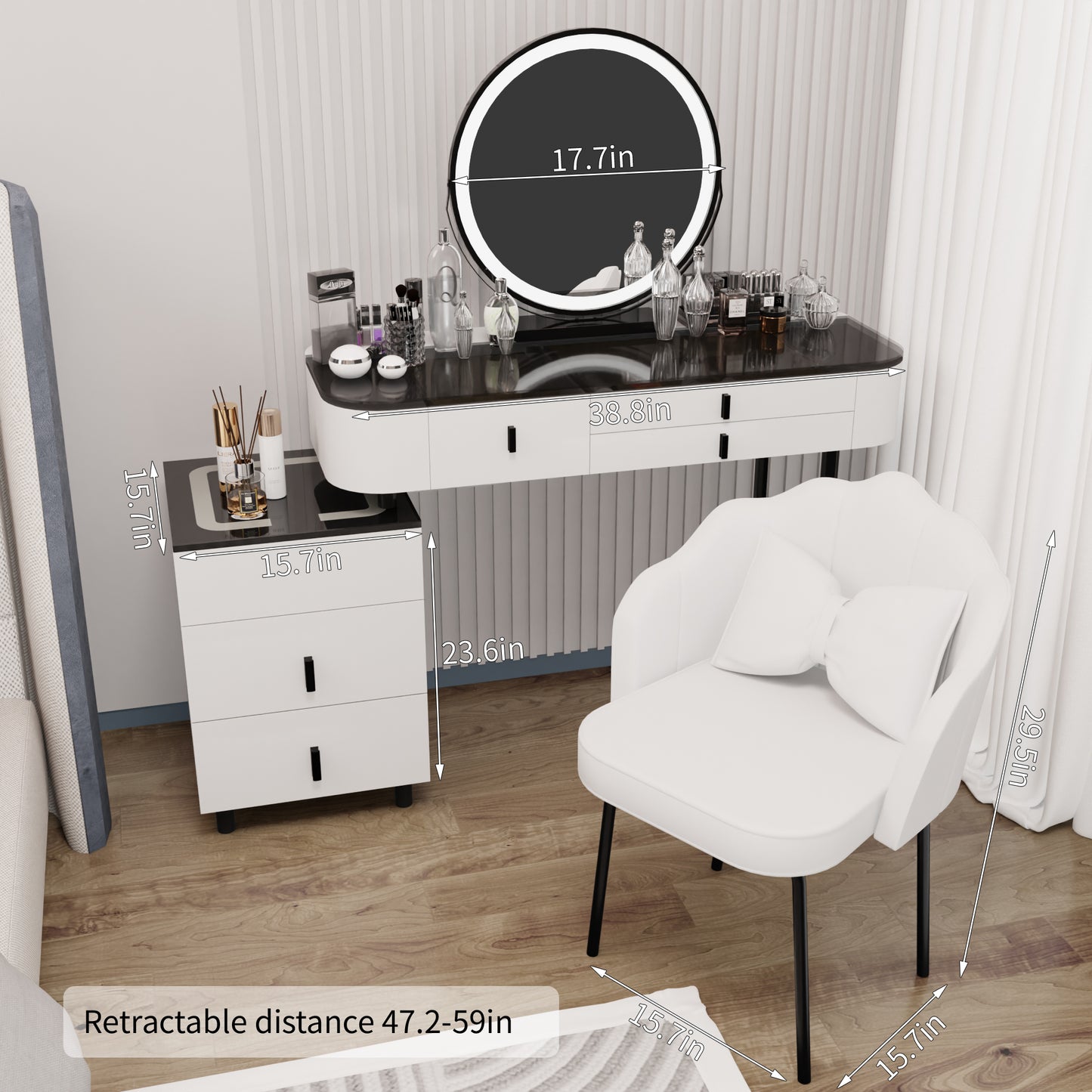 Vanity Set-Makeup Vanity Desk with Lighted Mirror and 5 Solid Drawer,Modern Dressing Table for Family Bedroom