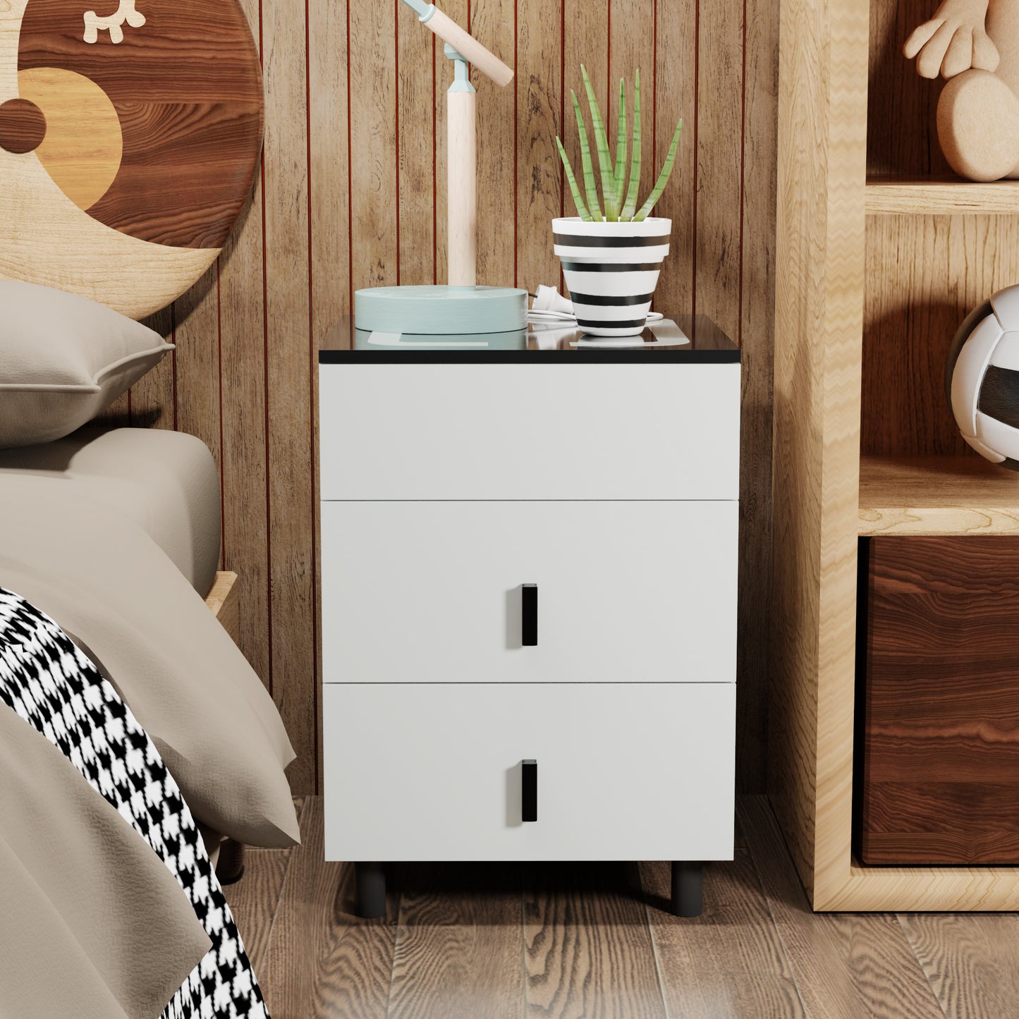 The nightstand has two drawers