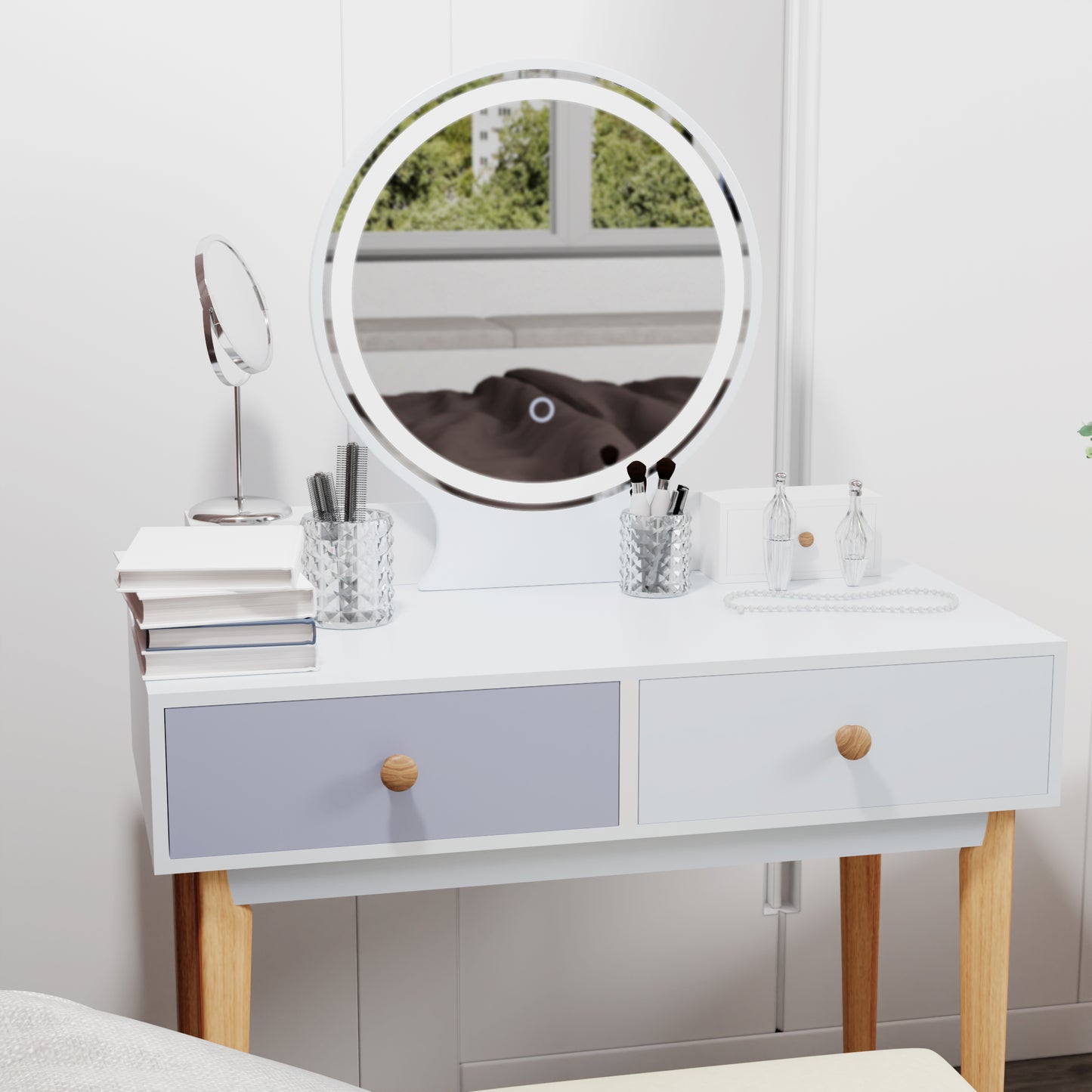 Integrated Small Vanity Desk,32 INCH Makeup Vanity Table with 4 Drawers and Mirror