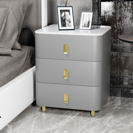 Modern Wood Nightstand,Home  Bedside Tables Dresser with 3 Drawers,Wood Storage Chest of Drawers(Gray)