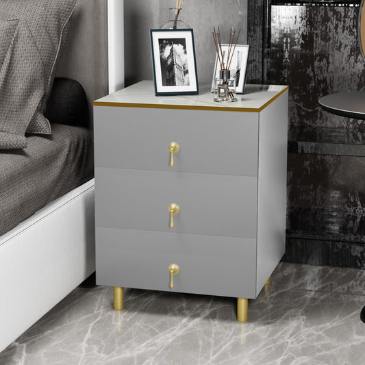 Nightstand with three drawers(Gray）