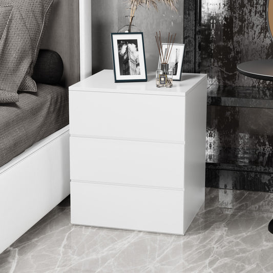 Press Type Nightstand with three drawers(White)