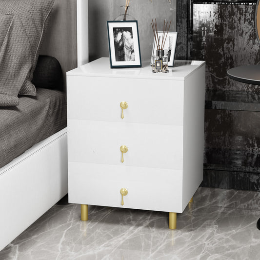 Nightstand with three drawers(White）