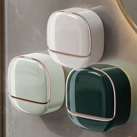 Luxury Soap Holder with Drain Tray, Waterproof Soap Dish Holder, Keep Soap Bars Dry, Adhesive Soap Case Box Wall Mounted for Shower, Bathroom, Bathtub