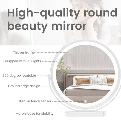 White Round Mirror with Lights, 3 Color Lighting Modes Round Mirror