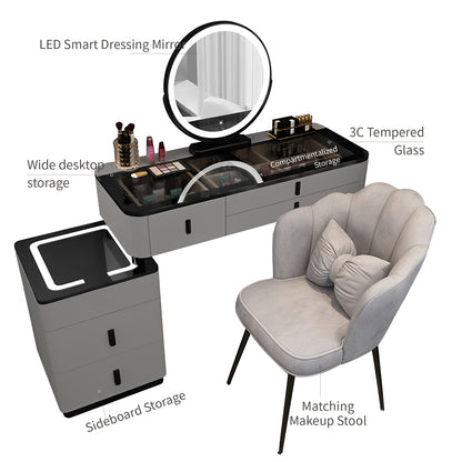 Vanity Set-Makeup Vanity Desk with Lighted Mirror,5 Solid Wood Drawers and Soft Petal Chair