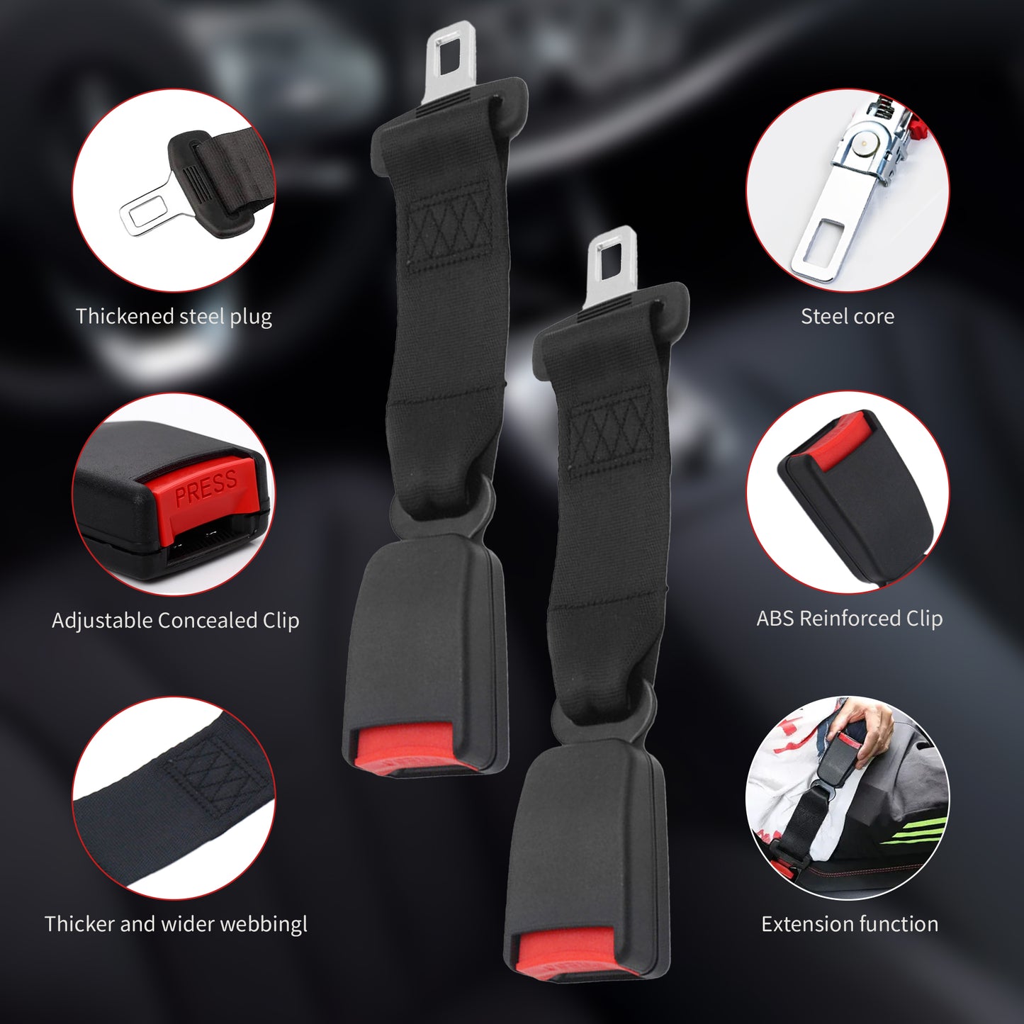 Seat Belt Extender, 2 Packs 9" Car Buckles Seat Belt Extension with Metal Tongue, Car Seatbelt Extension for Obese Men Pregnant Women Child, Seat Belt Clip Extender Car Accessories (9inch))