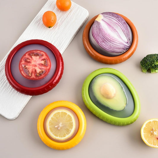 New Silicone Fruit Storage Containers,Set of 4 Reusable Storage Containers for Fridge, Fresh Preservation Box, Anti-Oxidation Storage Box