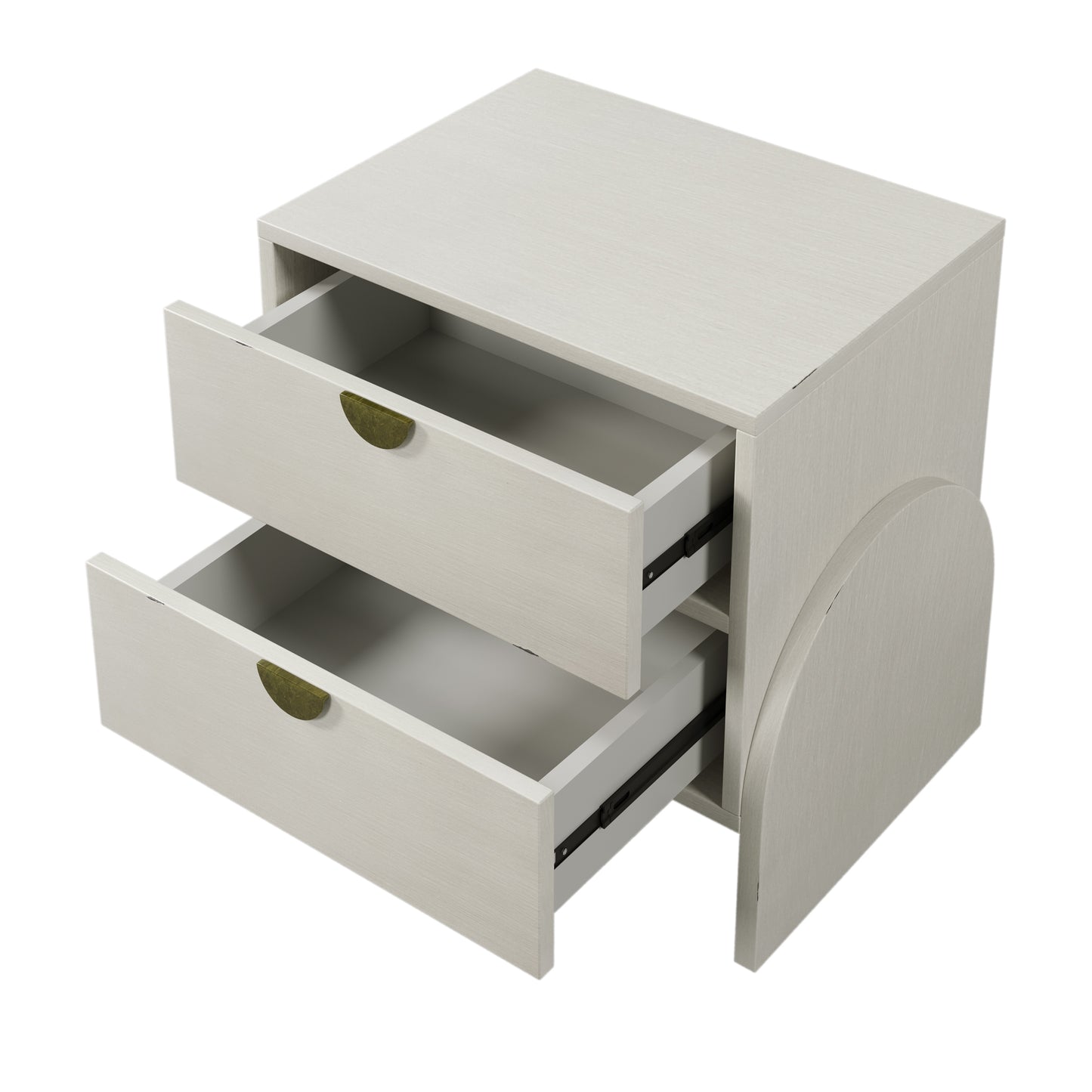 Square Bedside Table with 2 Drawer,End Table Adorned with Bronzed Semi-Round Handle,Retro Style Rubber Wood Veneer Side Table for Living Room