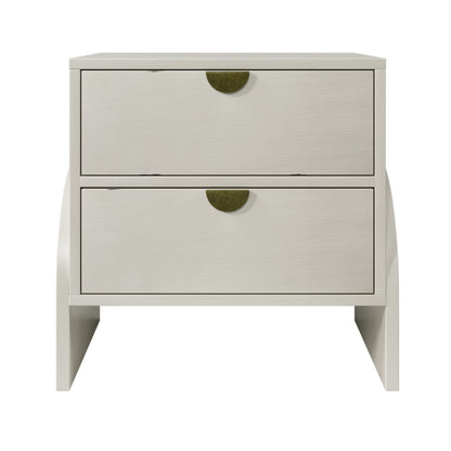 Square Bedside Table with 2 Drawer,End Table Adorned with Bronzed Semi-Round Handle,Retro Style Rubber Wood Veneer Side Table for Living Room