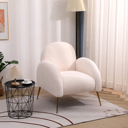Sherpa Armchair with Gold Legs,Fluffy Upholstered Chair with High Back,Modern Boucle Accent Reading Side Chairs,Cozy Armchair for Living Room,Bedrooms,Dorm,Reading Corner