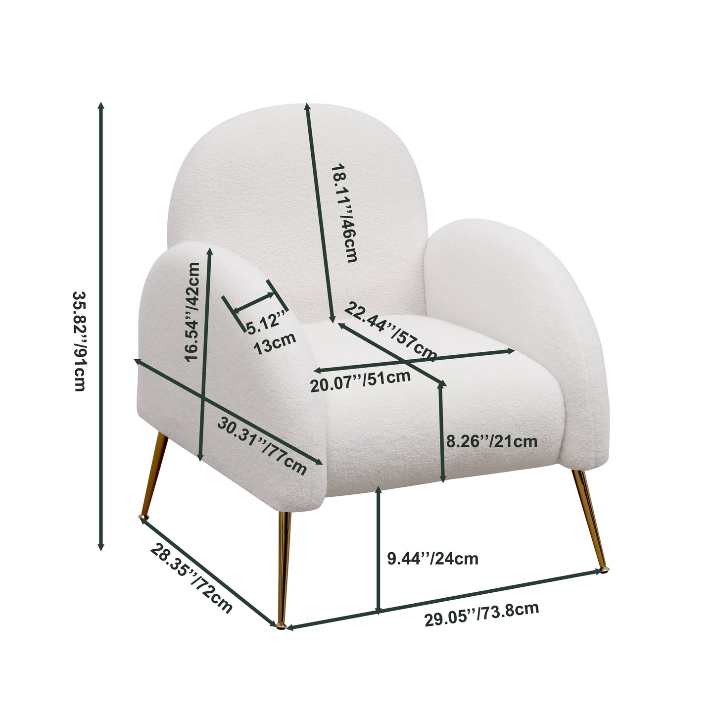 Sherpa Armchair with Gold Legs,Fluffy Upholstered Chair with High Back,Modern Boucle Accent Reading Side Chairs,Cozy Armchair for Living Room,Bedrooms,Dorm,Reading Corner