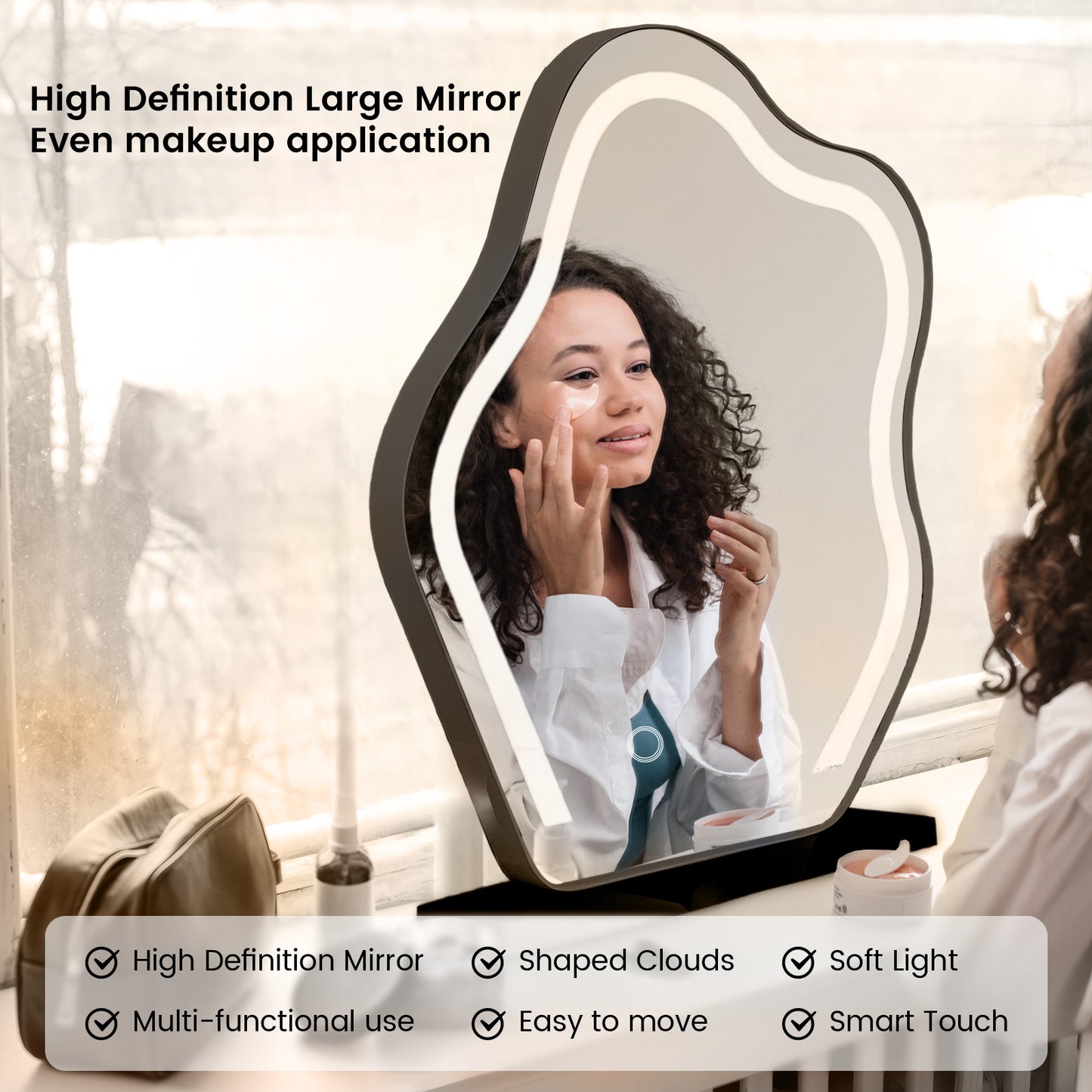 3 Color Lighting Modes Round Mirror 360°Rotation Lighted Up Makeup Mirror(Black Cloud Mirror)