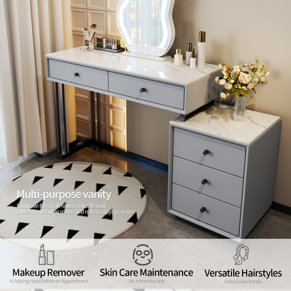 Vanity Desk with Mirror and Lights,Vanity Table with Movable Cabinet,Large Capacity Drawers and Petal Chair,Dressing Table Set for Girls Women