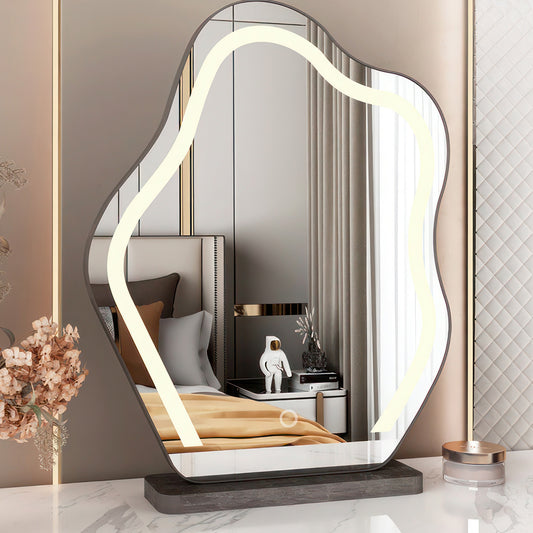 3 Color Lighting Modes Round Mirror 360°Rotation Lighted Up Makeup Mirror(Black Cloud Mirror)