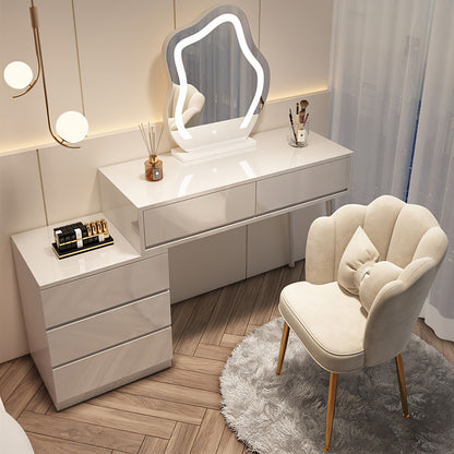 Vanity Desk with Mirror and Lights,Modern Vanity Set with Movable Cabinet,Large Capacity Drawers and Petal Chair