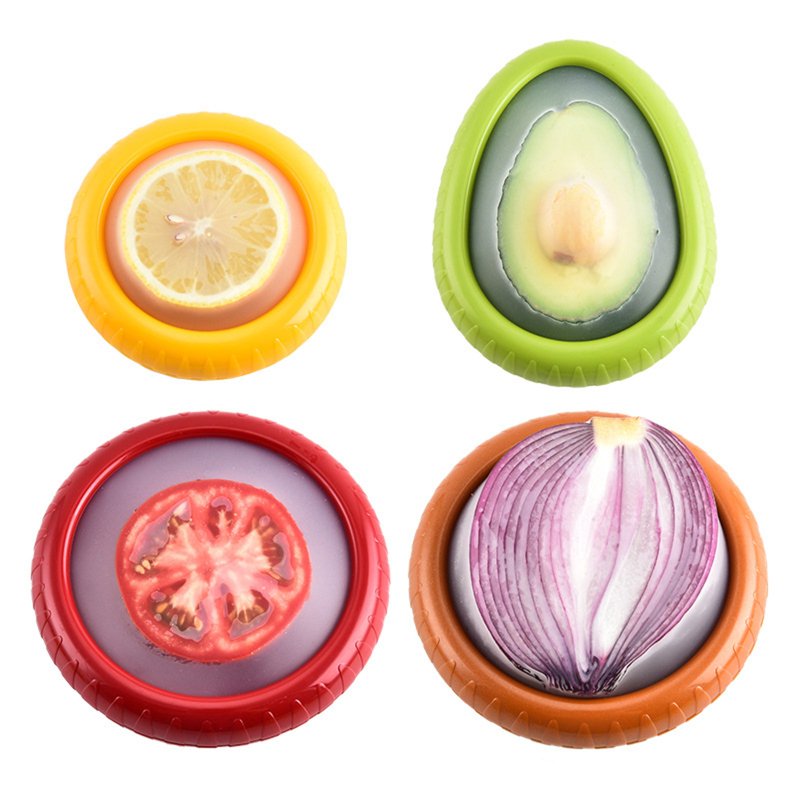 New Silicone Fruit Storage Containers,Set of 4 Reusable Storage Containers for Fridge, Fresh Preservation Box, Anti-Oxidation Storage Box