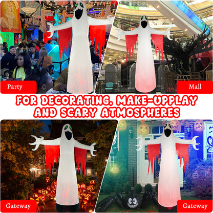 Halloween Inflatables Ghost Outdoor Decorations, Blow up Yard Decor, Spooky Horror Evil with Blinking Red Eyes Built-in LED Flame Lights for Home Holiday Party Balcony Garden Patio Lawn Outside