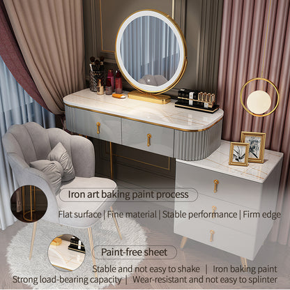 Light gray with gold accents marble top makeup vanity set