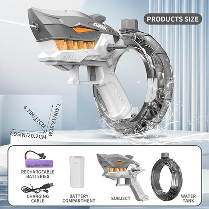 Automatic Squirt Guns Toys, Shark Automatic Water Blaster Toys, Electric Water Gun for Adults & Kids,300cc Large Capacity, Long Range 24-32 FT,Summer Swimming Pool Party and Outdoor (Grey)
