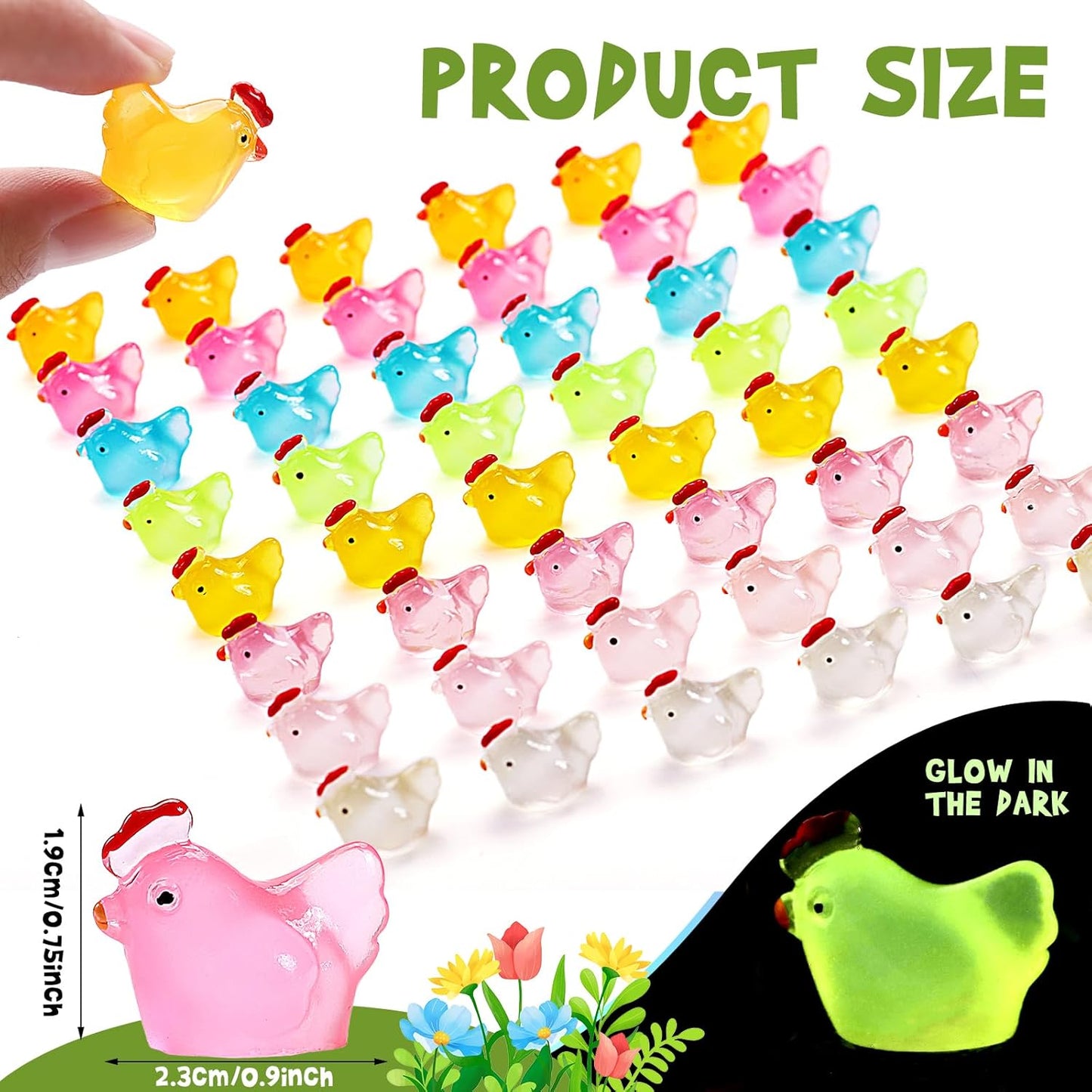 20Pcs Luminous Mini Chicken Resin Miniature Animal Figures Glow in Dark Perfect for DIY Projects Garden Dollhouse Aquarium Decor Glows at Night