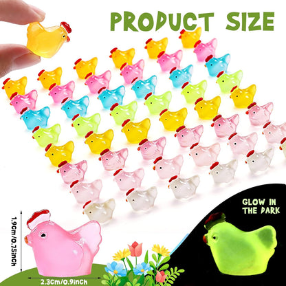 20Pcs Luminous Mini Chicken Resin Miniature Animal Figures Glow in Dark Perfect for DIY Projects Garden Dollhouse Aquarium Decor Glows at Night