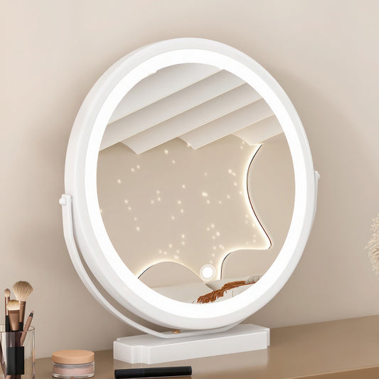 White Round Mirror with Lights, 3 Color Lighting Modes Round Mirror