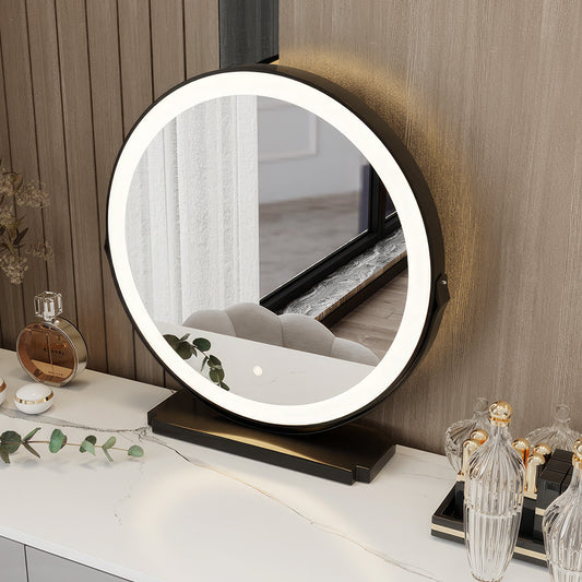 Black Round Mirror with Lights, 3 Color Lighting Modes Round Mirror