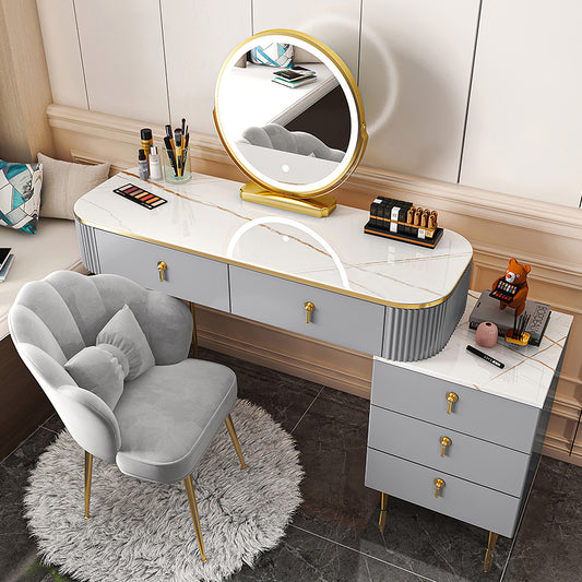 Light gray with gold accents marble top makeup vanity set