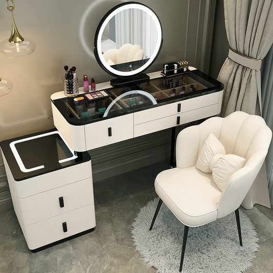 Vanity Set-Makeup Vanity Desk with Lighted Mirror and 5 Solid Drawer,Modern Dressing Table for Family Bedroom