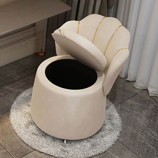 Makeup Vanity Chair,Begonia-Shaped chair Vanity Stool with Built-in Storage and Comfortable Backrest (White)