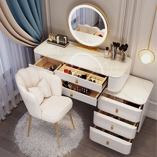 Makeup Vanity Table with Storage Cabinet and Vanity Chair,Vanity Desk with 3 Color Light Adjustable Brightness Lighted Mirror and Drawers(White)
