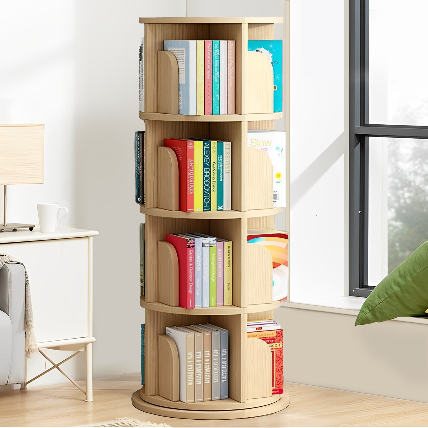 Rotating Bookshelf 360 Degree Bookcase Home Floor Shelf Simple