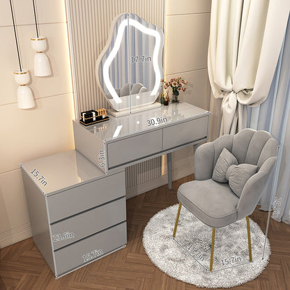 A modern minimalist geometric-style makeup vanity set with a cloud-shaped mirror(Gray)