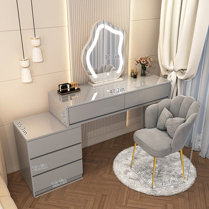 A modern minimalist geometric-style makeup vanity set with a cloud-shaped mirror(Gray)