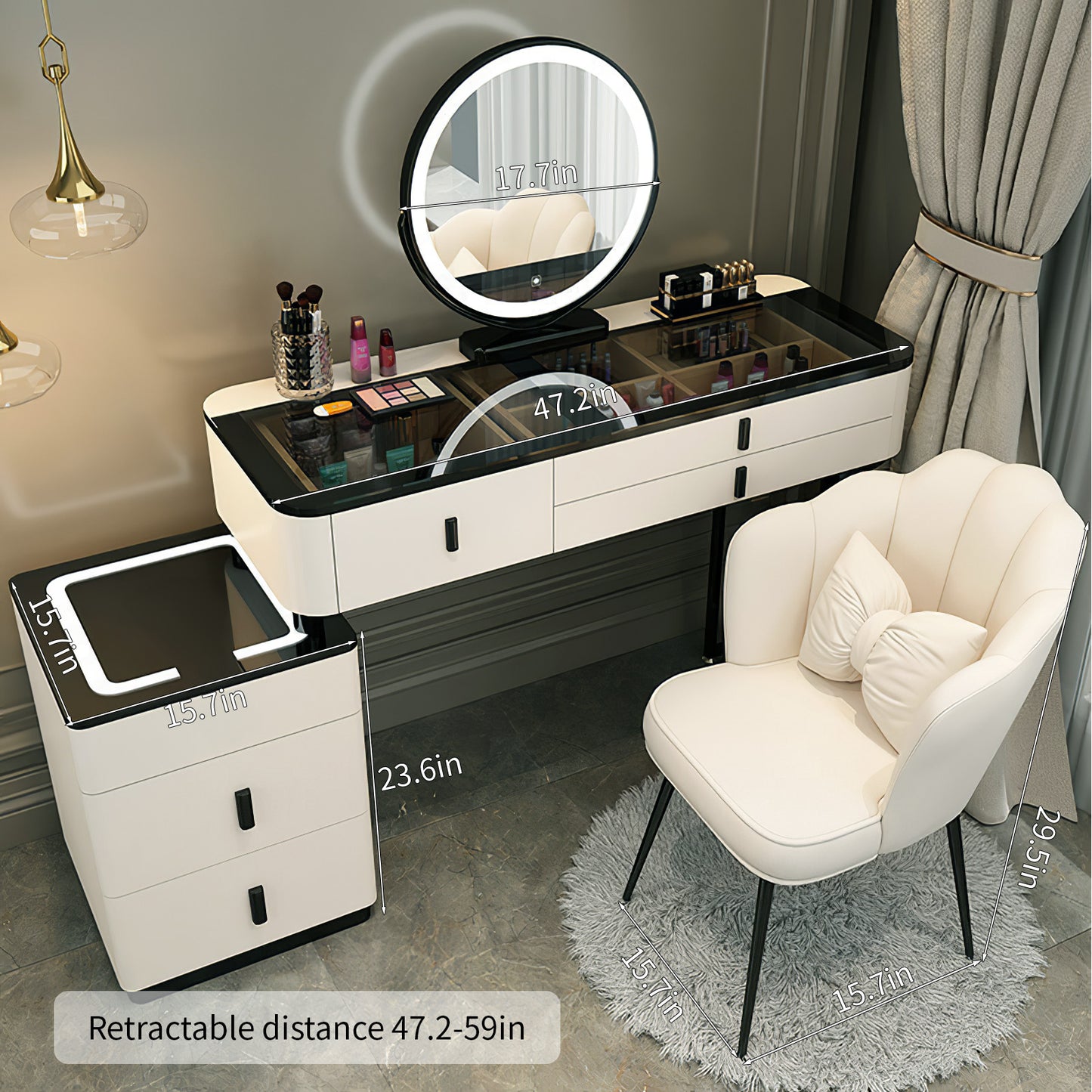 Vanity Set-Makeup Vanity Desk with Lighted Mirror and 5 Solid Drawer,Modern Dressing Table for Family Bedroom