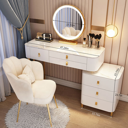 Makeup Vanity Table with Storage Cabinet and Vanity Chair,Vanity Desk with 3 Color Light Adjustable Brightness Lighted Mirror and Drawers(White)