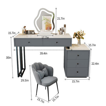 Vanity Desk with Mirror and Lights,Vanity Table with Movable Cabinet,Large Capacity Drawers and Petal Chair,Dressing Table Set for Girls Women